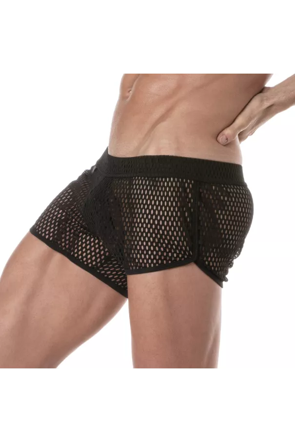 Mini Shorts Pour Homme Transparent Noir de Côté