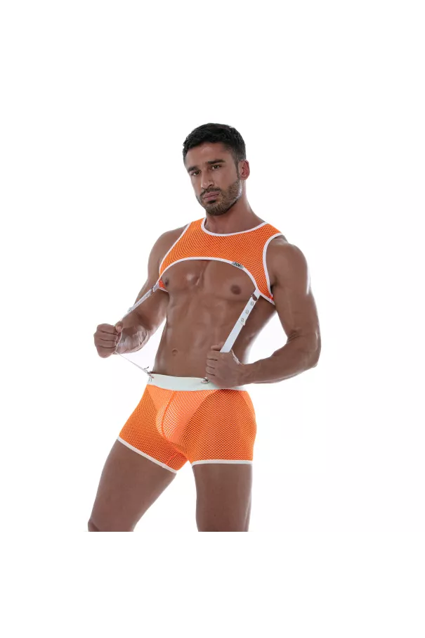 Harnais En Résille Néon Orange Avec Son Short Assorti