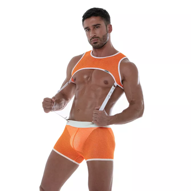 Harnais En Résille Néon Orange Avec Son Short Assorti
