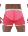 Neon Mesh Shorts Pink from the back with a white thong