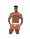 Neon Mesh Shorts Orange with a mens harness