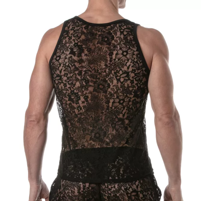 Men wearing Lace Tank Top from Back
