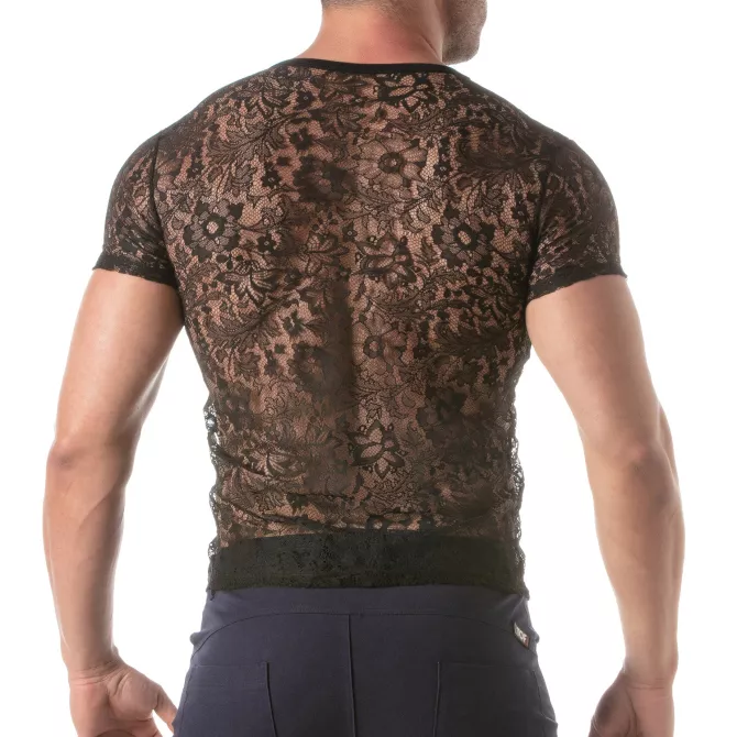 Men wearing a Lace T-shirt Black Back