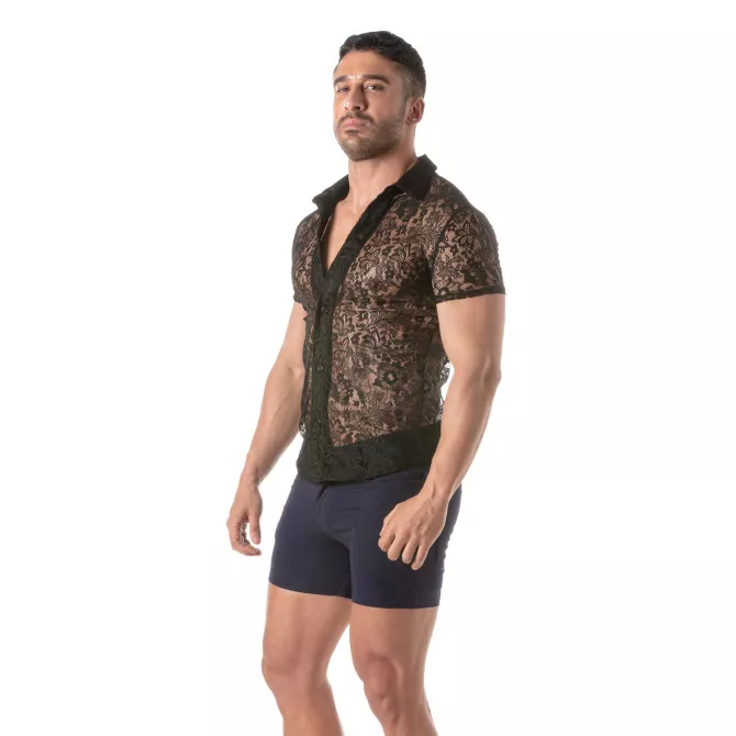 Chemise à Manches Courtes En Dentelle pour Homme De Dos