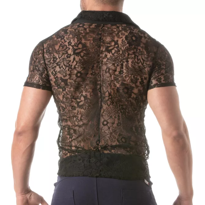 Lace Short Sleeves Shirt For Men from Back