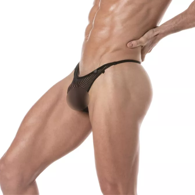 Homme Portant un String Circuit Transparent Noir De Profil