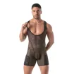 Homme Portant un Body Lutteur Circuit Transparent Noir