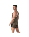 Homme Portant un Body Lutteur Circuit Transparent Noir de Profil