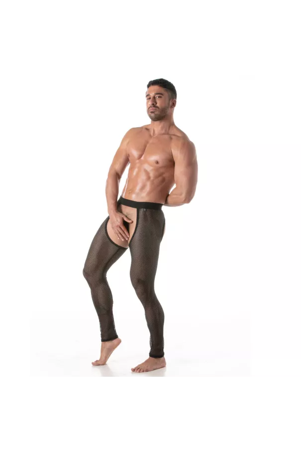 Homme Portant un Legging Circuit Transparent inspiré des Chaps Noir de Profil