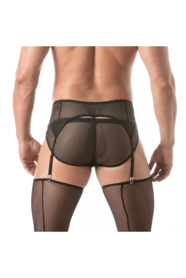 Porte-jarretelles Circuit en résille Noir Pour Homme de Derrière avec sous vêtements