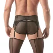Porte-jarretelles Circuit en résille Noir Pour Homme de Derrière avec sous vêtements