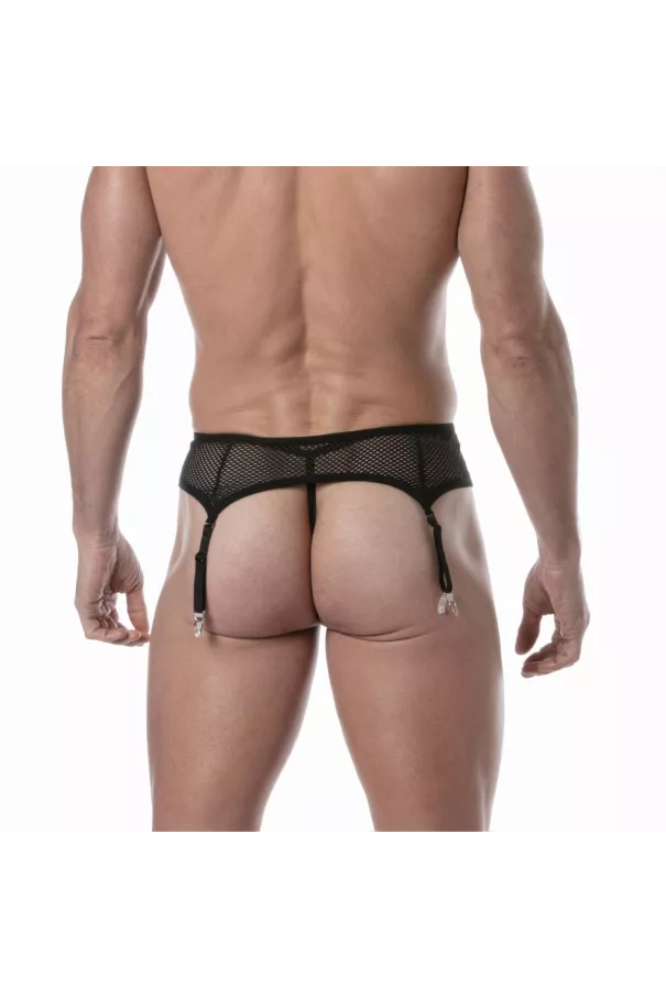 Porte-jarretelles Circuit en résille Noir Pour Homme de Derrière avec String